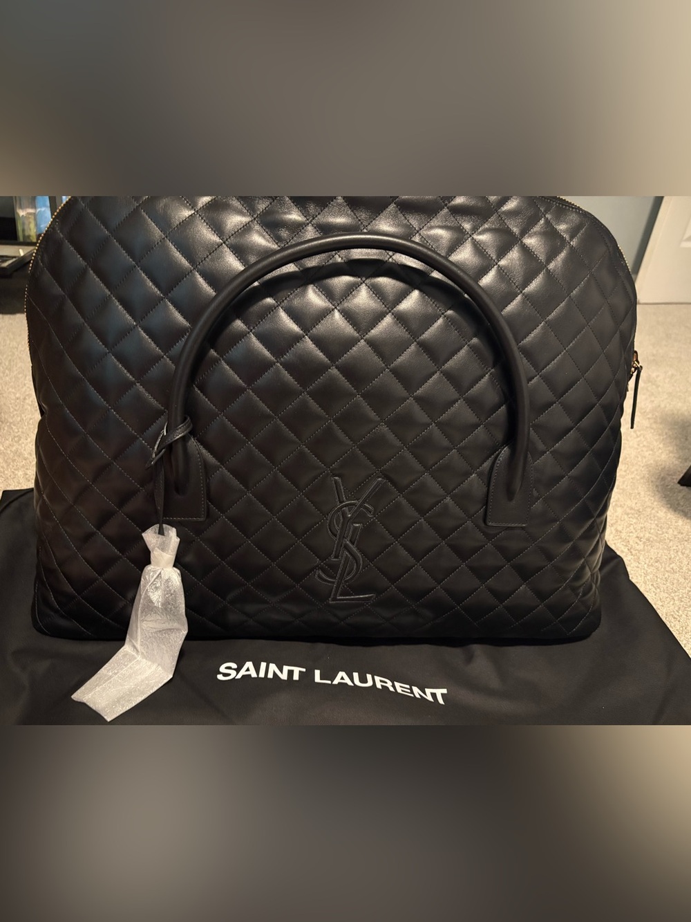 Brand New Saint Laurent Black Quilted Leather ES Giant Travel Bag